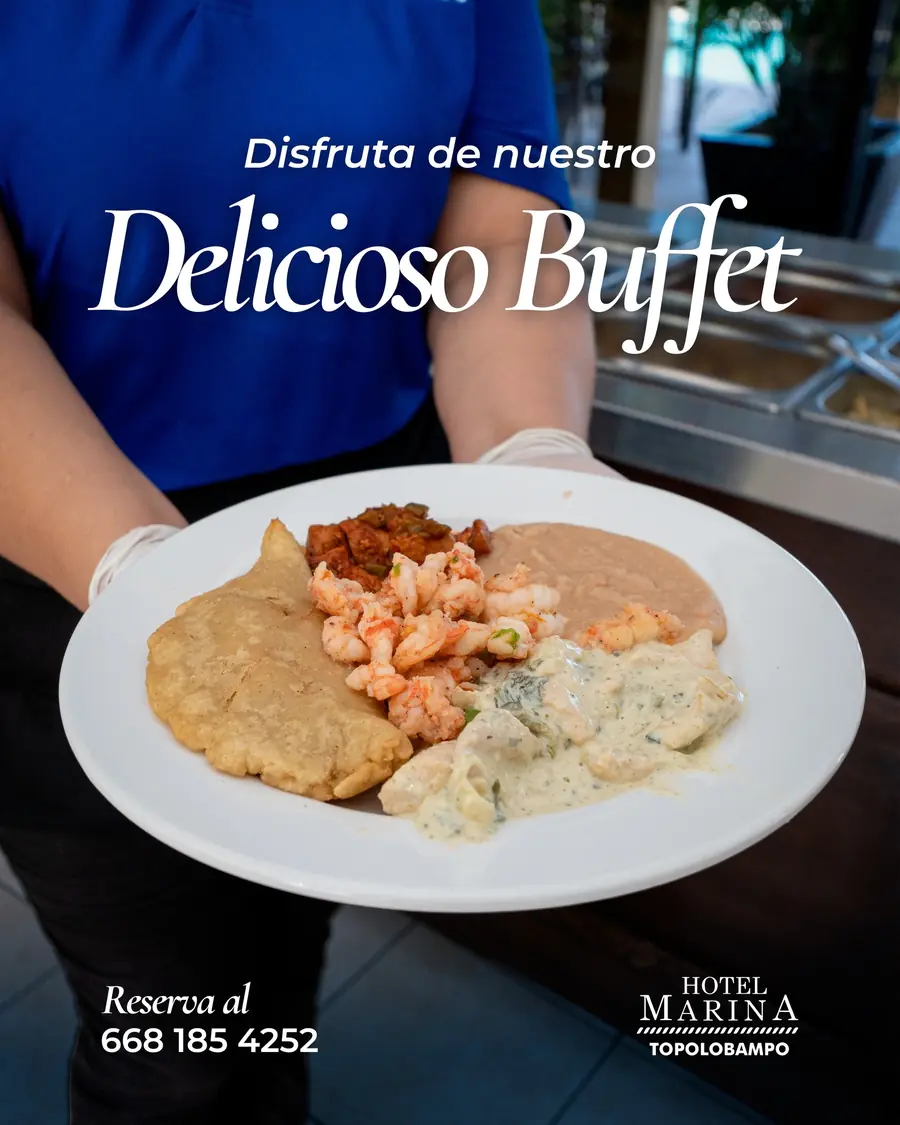 Buffet de mariscos del restaurante El Velero, Hotel Marina Topolobampo