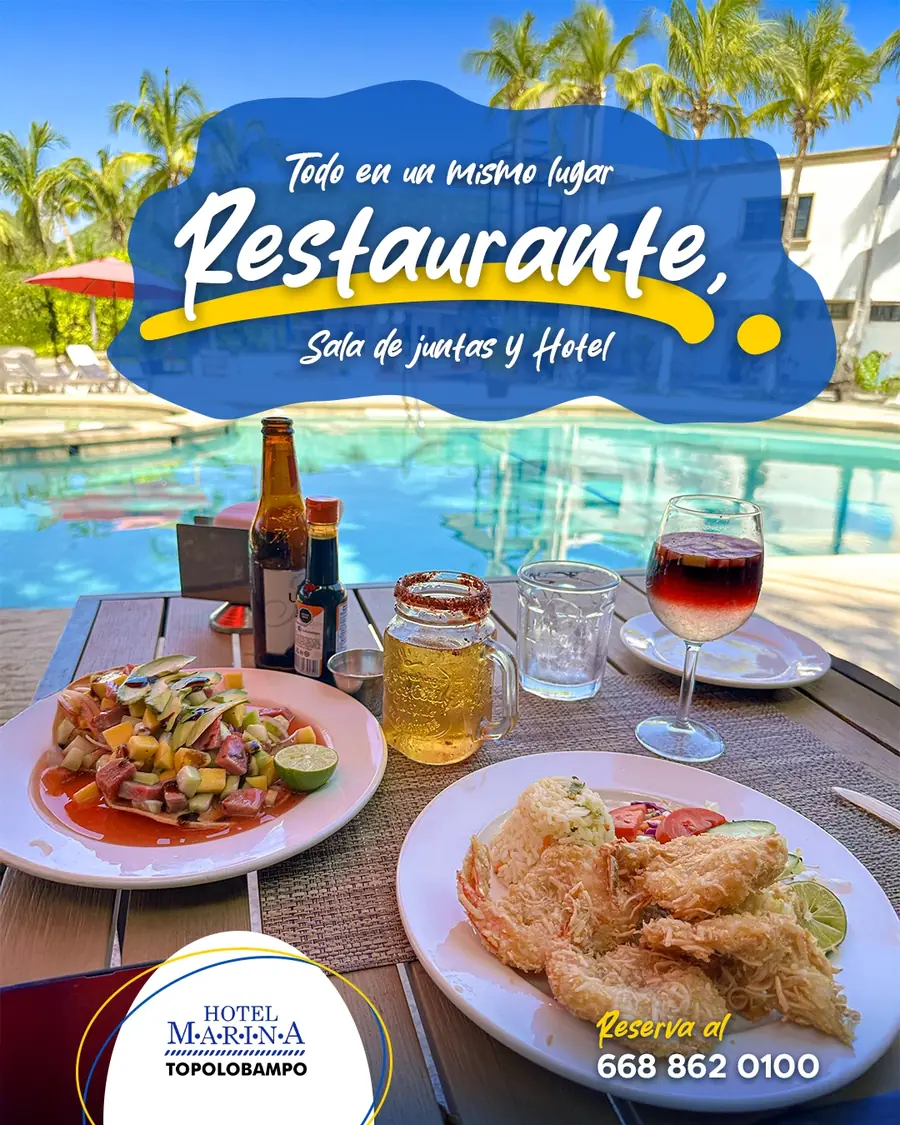 Mariscos junto a la alberca en El Velero, Hotel Marina Topolobampo